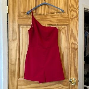 One Shoulder Mini Red Romper - Size S